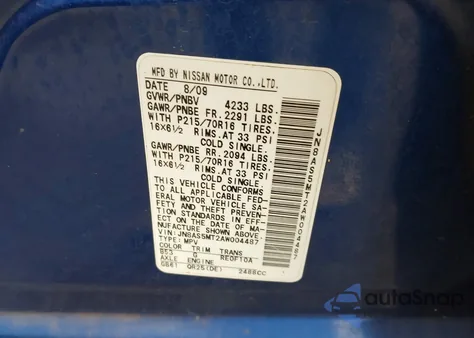 2010 Nissan Rogue S z USA, uszkodzony, nr VIN JN8AS5MT2AW004487